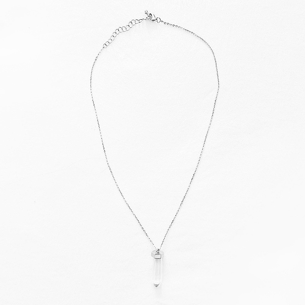 Clear Gemstone Point Silver Chain Necklace